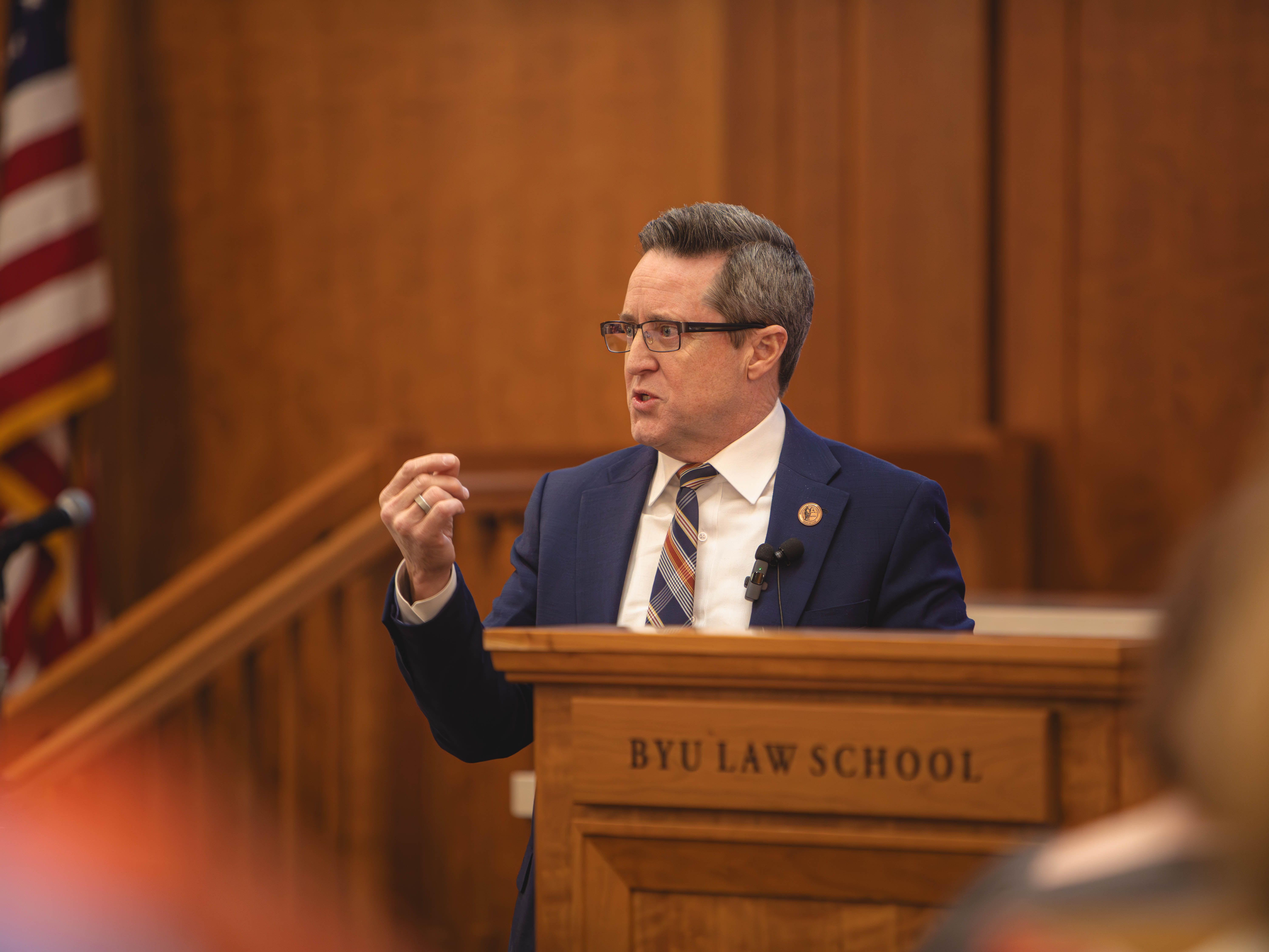 Judge Pryor speaking at BYU Law