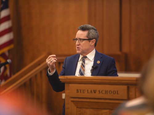 Judge Pryor speaking at BYU Law