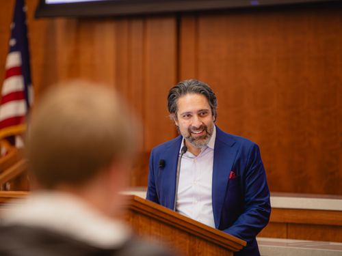 Sateesh Nori speaking at BYU Law